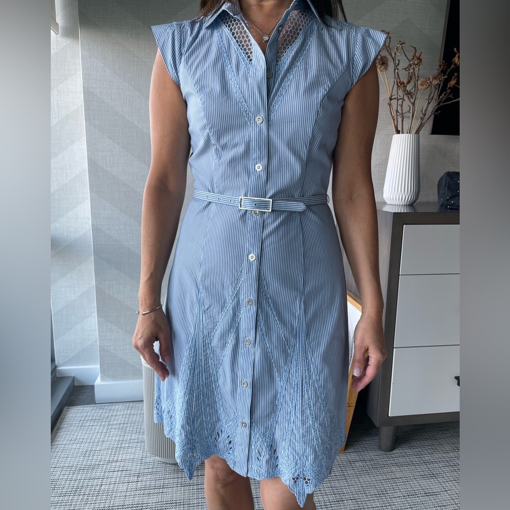Unique Karen Millen embroidered shirt dress. Fits like a size 0.